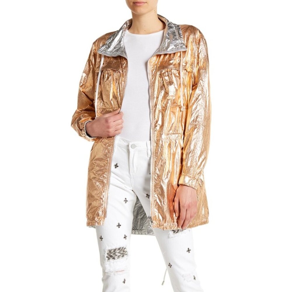 BlankNYC Reversible Metallic Windbreaker Gold Silver